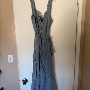 Denim Blue Sleeveless Maxi Dress with Belt